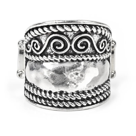 Jewelry - Armor Style Silver Ring with stretchy flexible fit band